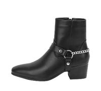 Botas Chelsea de invierno for hombre con forro polar, cremallera lateral, tacón grueso, cadena de Metal, botines cálidos for fiesta de trabajo(Schwarz,40 EU)