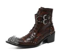 Botas Chelsea para hombre, botas de vestir a la moda, botas occidentales de cuero, puntera puntiaguda, cremallera decorativa con hebillas, para fiesta, boda, discoteca, cantante, Brown, 42.5 EU