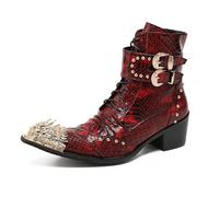 Botas Chelsea para hombre, botas de vestir a la moda, botas occidentales de cuero, puntera puntiaguda, cremallera decorativa con hebillas, para fiesta, boda, discoteca, cantante, Red, 42.5 EU