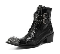 Botas Chelsea para hombre, botas de vestir a la moda, botas occidentales de cuero, puntera puntiaguda, cremallera decorativa con hebillas, para fiesta, boda, discoteca, cantante, Black, 42.5 EU