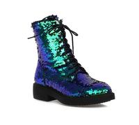 Botas Combate con Lentejuelas Brillantes y Elegantes para Mujer,Botines con Cordones tacón bajo y Grueso cómodos,Botines Punta Redonda para Fiesta Boda,Verde,40 EU
