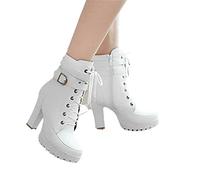 Botas con Cordones Boots Cortas Góticas Mujer con Tacón De Bloque Botines Plataforma Invierno Botines Fiesta Mujer Booties De Motociclista De Cuero PU con Cremallera (Color : White, Size : 40 EU)