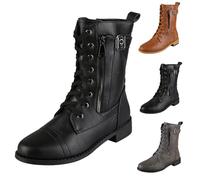 Botas con cordones para mujer, a media pantorrilla, color negro, combate, punk, motero, gótico, con cremallera, botas de tobillo para mujer, impermeables, botas clásicas de invierno, botas de combate