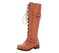 Botas con cordones para mujer, botas de equitación, botas de combate, botas de salto, antideslizantes, botas de cuero, botas largas, botas sobre la rodilla, botas de invierno, otoño e invierno