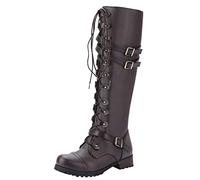 Botas con cordones para mujer, botas de equitación, botas de combate, botas de salto, antideslizantes, botas de cuero, botas largas, botas sobre la rodilla, botas de invierno, otoño e invierno, marrón