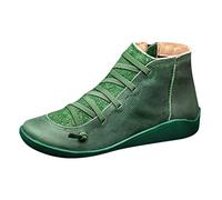 Botas con cordones para mujer, botas de piel, altas con cordones, botines planos, botines antideslizantes para el trabajo, zapatos de ocio, zapatos de senderismo, botas cortas, verde, 37 EU
