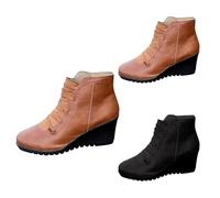 Botas con cordones para mujer, botines de cuña para mujer, zapatos casuales de piel sintética, botines de herramientas con cremallera lateral, botines de tacón de cuña baja, zapatos de moda para