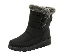 Botas con cordones planas impermeables para mujer, botas de invierno, con gancho para mantener el calor, botas de nieve cómodas de tacón medio, Negro , 41 EU
