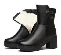 Botas con relleno para mujer, antideslizantes, cómodas, botas de piel, impermeable, nieve, botas de invierno, cálidas, bota, tacón grueso con cremallera lateral, bota de nieve, botas negras, color