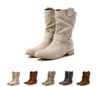 Botas con Tacón Grueso Mujer Media Altura con Caña Botas de Ante Casual Cómodos con Hebilla Ajustable Botines de Invierno Mujer Antideslizantes Western Botines