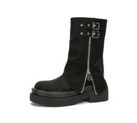 Botas Cortas con puño para Mujer con tacón Grueso y Puntera Redonda | Estilo británico en Cuero Impermeable | Antideslizantes y cómodas para IR al Trabajo y Estar a la Fashion