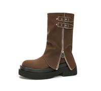 Botas Cortas con puño para Mujer con tacón Grueso y Puntera Redonda | Estilo británico en Cuero Impermeable | Antideslizantes y cómodas para IR al Trabajo y Estar a la Fashion