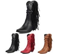 Botas Cortas con Remaches for Mujer Botas Vaqueras Retro Estilo Western con Flecos Botines De Cuero De PU con Tacón Cuadrado Zapatos Sin Cordones Botines Casuales for Primavera/otoño(Black,37 EU)