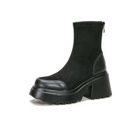 Botas Cortas de Ante con tacón Grueso y Puntera Redonda para Mujer | Cremallera Trasera y Ajuste elástico y ceñido | Antideslizantes para otoño/Invierno | para el Trabajo los desplazamientos Diarios