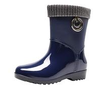Botas cortas de goma para mujer, acolchadas, impermeables, antideslizantes, de longitud media, tacón plano, botines con botas de goma de plástico, ligeras, botas de lluvia para mujer, azul, 37 EU