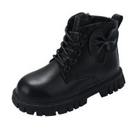 Botas cortas de moda para niñas, botines de tacón plano y bloque con cordones y cremallera lateral, suela suave cómoda, antideslizante, casual, fácil de llevar, calzado infantil, Black, 34 EU