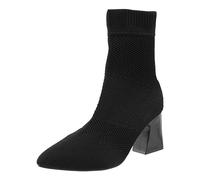 Botas cortas de mujer con tacón de cuña y media bota de punta punta punta botas de calcetines botines mujer elástico de punto esqueletonizado zapatos de tacón de aguja casual botas de mujer, Negro ,