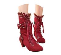Botas Cortas de Mujer Invierno - Estilo Lolita con Volantes, Moño y Cordones, Botas Cálidas para Uso Diario y Fiestas, Detalles Decorativos y Diseño Elegante