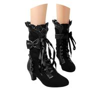 Botas Cortas de Mujer Invierno - Estilo Lolita con Volantes, Moño y Cordones, Botas Cálidas para Uso Diario y Fiestas, Detalles Decorativos y Diseño Elegante