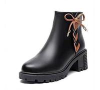 Botas Cortas de Mujer Tacón Grueso Tobilleras Beige Suave Tacón Medio Moda Botas de Mujer Cremallera Lateral Botas de Cuero Otoño e Invierno Bowknot Moda Botas