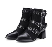 Botas Cortas Elegantes Y Versátiles con Punta En Pico De 6CM/2,36 Pulgadas Botines De Tacón Alto con Hebilla De Cinturón Botas De Baile En Barra De Tacón Alto,Negro,35 EU