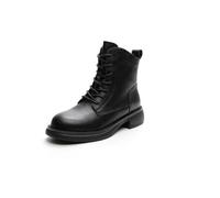 Botas Cortas Negras para Mujer Tobillo para Caminar con Cordones y Cremallera Lateral Botas Cortas Estilo Caballero para Otoño/Invierno Cuero Cómodocon Suela Gruesa Que Aumenta