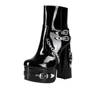 Botas cortas para mujer, estilo punk gótico, estilo europeo y americano, con remache Y2K, tacón grueso, talla 44, color negro, Black, 45 EU