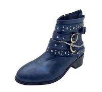 Botas cortas para mujer y niña, botas vaqueras de cuero, botas de tobillo para mujer con hebilla, Blue, 40.5 EU