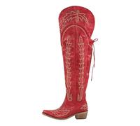 Botas Cowboy Camperas Altas Mujer Botas altas hasta el muslo for mujer, botas vaqueras rojas con cremallera lateral y bordado estilo western(SH230901C,8)