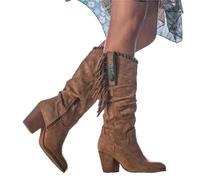 Botas Cowboy Camperas Altas Mujer Botas Altas hasta la Rodilla con borlas Vintage for Mujer, de Gamuza sintética, con tacón Cuadrado, Estilo Western, Botines Cortos con Punta Puntiaguda, Talla Grande