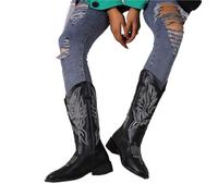 Botas Cowboy Camperas Altas Mujer Botas clásicas for mujer de ante auténtico, puntera puntiaguda, tacón cuña, botines, botas vaqueras sencillas y cómodas for(Black,23.5cm)