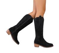 Botas Cowboy Camperas Altas Mujer Botas de caballero con punta puntiaguda for mujer, botas marrones piel sintética hasta la rodilla, largas vaqueras estilo western for(Black,26cm)