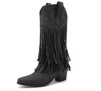 Botas Cowboy Camperas Altas Mujer Botas vaqueras blancas con punta puntiaguda y bordado borlas, tacones altos, sin cordones, for mujer, botas góticas negras de invierno(Black,26cm)