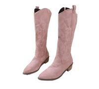 Botas Cowboy Camperas Altas Mujer Botas vaqueras bordadas for mujer, botas altas hasta la rodilla con punta puntiaguda y tacón grueso, holgadas, de piel sintética, largas, for otoño(Pink,23.5cm)