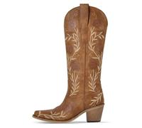 Botas Cowboy Camperas Altas Mujer Botas vaqueras con punta puntiaguda, cremallera lateral y bordado floral for mujer, botas tacón grueso(CD250620A,44)