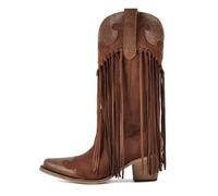 Botas Cowboy Camperas Altas Mujer Botas vaqueras estilo western con flecos, punta puntiaguda y tacón bordado for mujer(CD250647B,37)