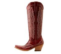 Botas Cowboy Camperas Altas Mujer Botas vaqueras occidentales de gran tamaño, puntiagudas, gruesas y tacón alto, botas hilo bordado for mujer(Red,44)