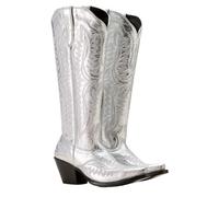 Botas Cowboy Camperas Altas Mujer Botas vaqueras occidentales de gran tamaño, puntiagudas, gruesas y tacón alto, botas hilo bordado for mujer(Silvery,36)