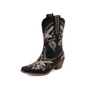 Botas Cowboy Camperas Altas Mujer Nuevas botas vaqueras occidentales con bordado retro for otoño, punta puntiaguda y tacones altos gruesos, deportivas informales de caballero for mujer(Color 3,38)