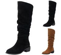 Botas Cowboy De Mujer Altas Acabado Tipo Ante Elegantes Negras Comodas Bordado Tacon Ancho Vaquera Tipo Marrones Moda Casual Botas De Mujer Estilo Cowboy Ideales Para Temporada Otono Invierno.