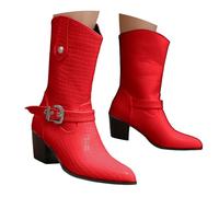 Botas Cowboy de Mujer, Botas de Invierno de Gamuza con Detalles de Costura Contraste, Botas Altas Occidentales Estilo Vaquero con Tacón Grueso, Ideal para Día a Día y Ocasiones Especiales