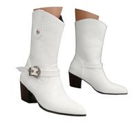 Botas Cowboy de Mujer, Botas de Invierno de Gamuza con Detalles de Costura Contraste, Botas Altas Occidentales Estilo Vaquero con Tacón Grueso, Ideal para Día a Día y Ocasiones Especiales
