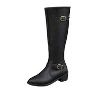 Botas cuestres Altas de Mujer iel sintética con Hebilla metálica, Cremallera Interior y tacón bajo, caña Amplia Confortable, reforzadas, Calzado versátil para Paseos por la Ciudad (40)