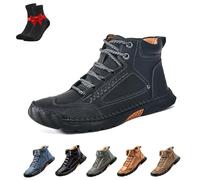 Botas Cushygait for Hombre, Cryonessa, Zapatos de Cuero cómodos Hechos a Mano, con Soporte for el Proa, Puntera espaciosa(Black,47 EU)
