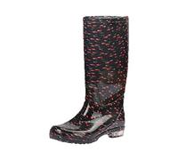 Botas de agua altas de pantorrilla ancha para mujer, botas de lluvia impermeables con estampado floral, botas de vadeo ligeras para jardín, cómodas botas de agua para exteriores con lengüeta