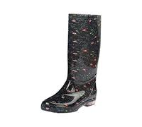 Botas de agua altas de pantorrilla ancha para mujer, botas de lluvia impermeables con estampado floral, botas de vadeo ligeras para jardín, cómodas botas de agua para exteriores con lengüeta