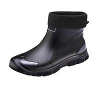Botas de agua de moda de color sólido con parte superior baja extraíble con forro polar, botas de lluvia para exteriores para viajes y senderismo, Black, 36 1/3 EU