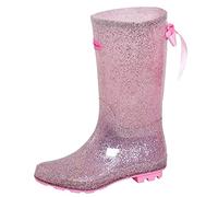 Botas de agua Dolcis rosa brillante con lazo de cinta para niñas Botas de agua para mujeres Botas de agua para damas Botas de lluvia Botas de nieve, Rosa, 32 EU