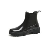 Botas de agua para mujer, a la moda, para temporada de lluvia, tubo corto, parte superior baja, color sólido, gruesas, impermeables, antideslizantes, para viajes y senderismo, Black, 37.5 EU