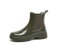 Botas de agua para mujer, a la moda, para temporada de lluvia, tubo corto, parte superior baja, color sólido, gruesas, impermeables, antideslizantes, para viajes y senderismo, Verde militar, 40 EU
